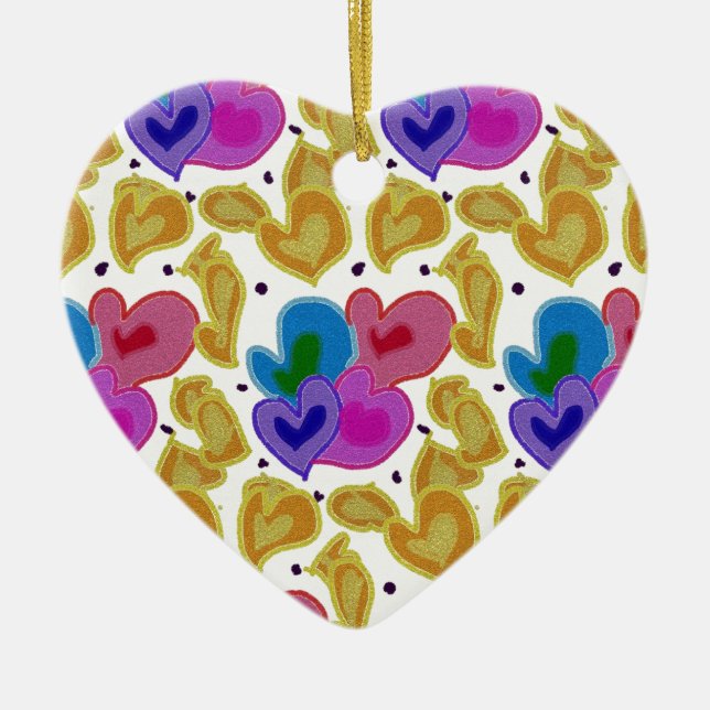 Colourful Hearts Design  Valentine's Day  Ceramic Tree Decoration (Front)