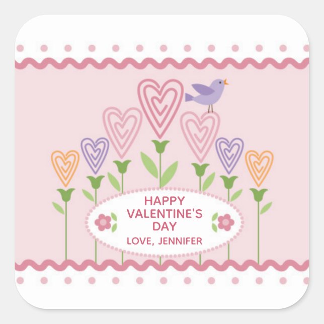 Colourful Hearts Floral Valentine Square Sticker (Front)