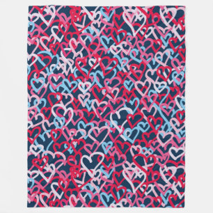 Colourful Hearts - Graffiti Style Fleece Blanket