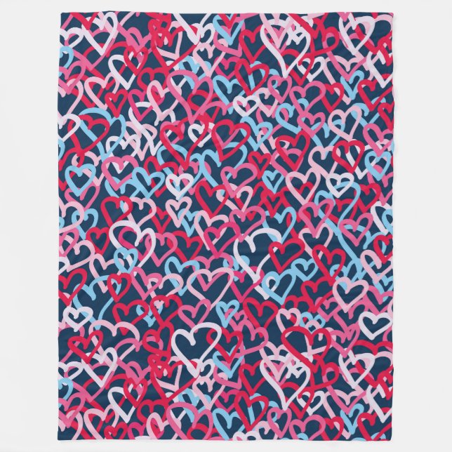 Colourful  Hearts - Graffiti Style Fleece Blanket (Front)