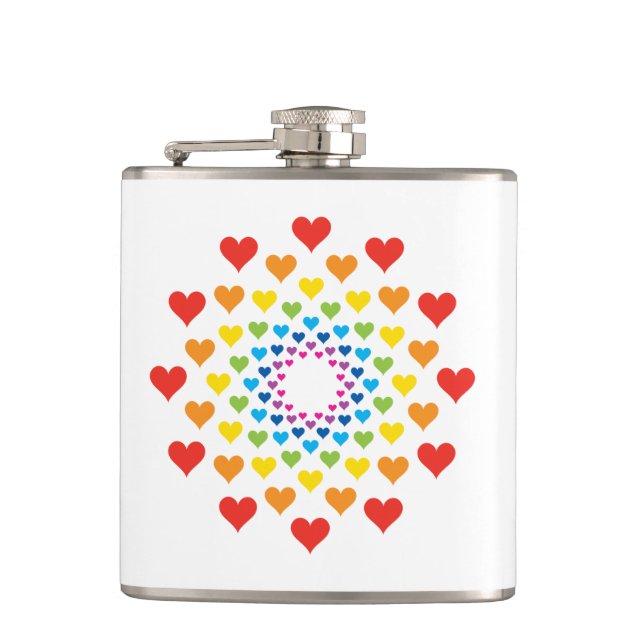Colourful hearts hip flask (Front)