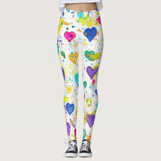 Colourful Hearts Love Paint Splatter Leggings