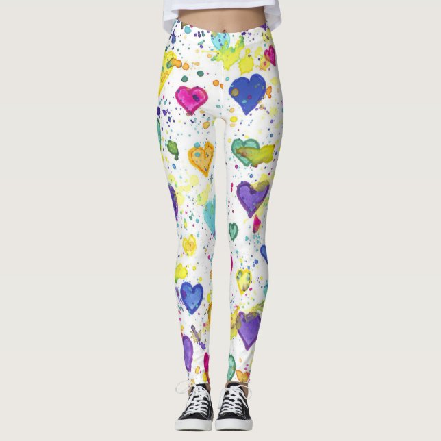 Colourful Hearts Love Paint Splatter Leggings (Front)