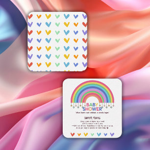 Colourful Hearts Meet Retro Rainbow Baby Shower Enclosure Card