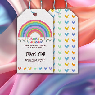 Colourful Hearts Meet Retro Rainbow Baby Shower Gift Tags