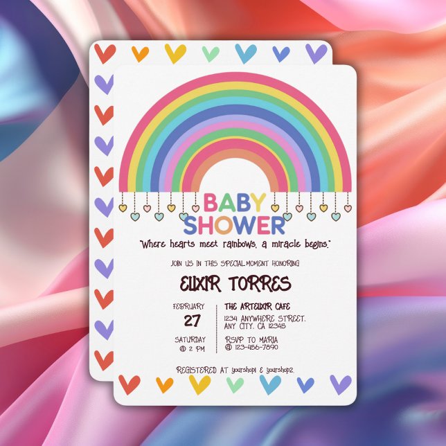Colourful Hearts Meet Retro Rainbow Baby Shower Invitation (Creator Uploaded)