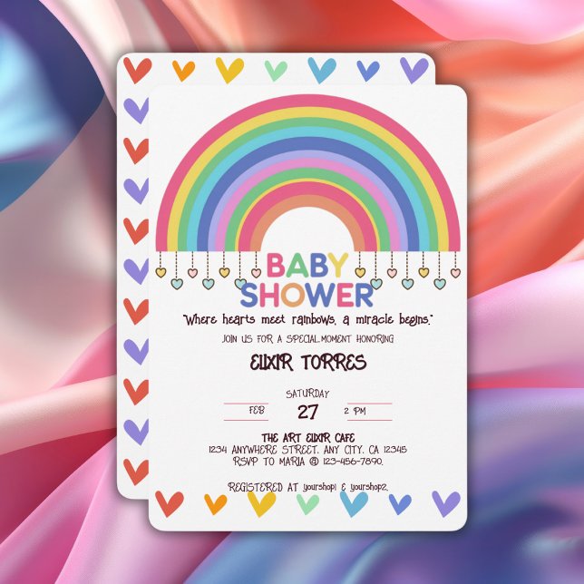Colourful Hearts Meet Retro Rainbow Baby Shower Invitation (Creator Uploaded)