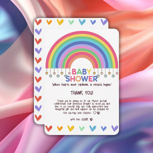 Colourful Hearts Meet Retro Rainbow Baby Shower Thank You Card