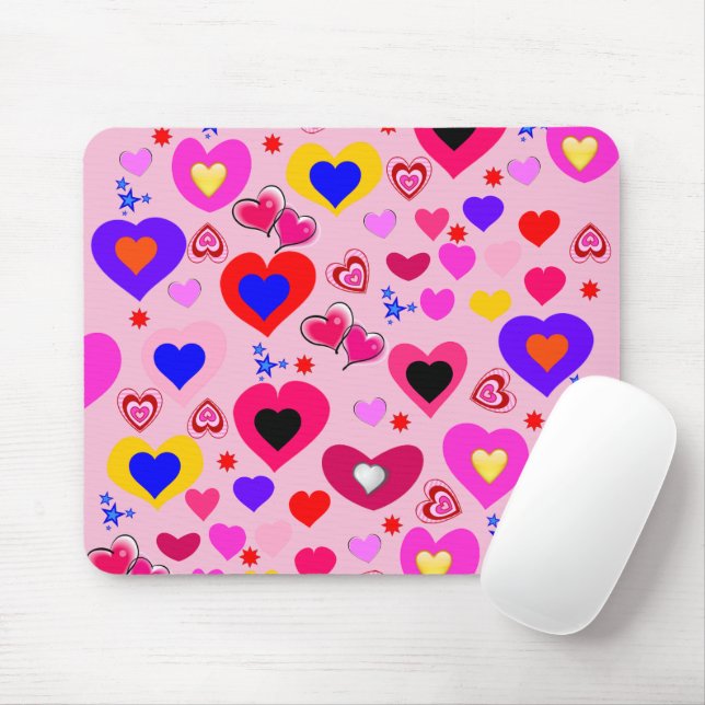 Colourful Hearts Mouse Pad! Mouse Pad (With Mouse)