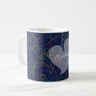Colourful Hearts Net Pattern - Intense Blue - Name Coffee Mug