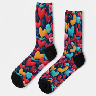 Colourful hearts on a dark background socks