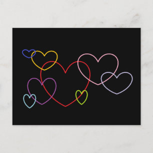 Colourful Hearts on Black Background Postcard