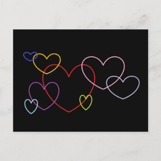 Colourful Hearts on Black Background Postcard