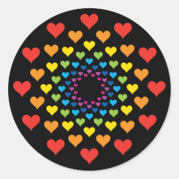 Colourful Hearts on black Classic Round Sticker