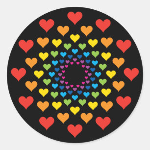 Colourful Hearts on black Classic Round Sticker