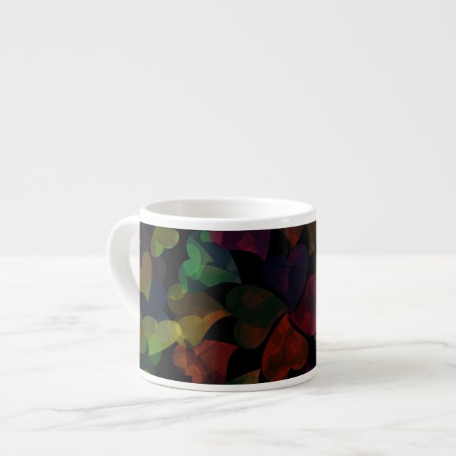 Colourful Hearts on Black Espresso Cup (Front Left)