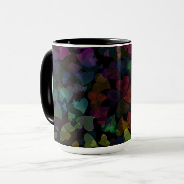 Colourful Hearts on Black Mug (Front Left)