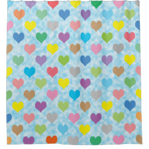 Colourful hearts on blue background shower curtain