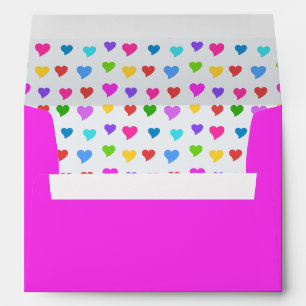 Colourful Hearts on Bright Pink Envelope