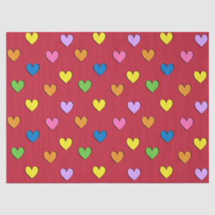 Colourful Hearts on Red Tissue Paper