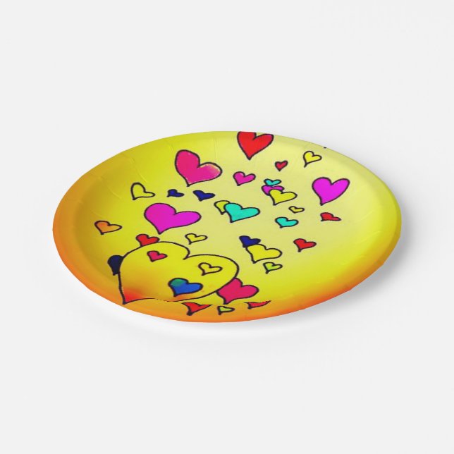 Colourful Hearts Paper Plates (Angled)