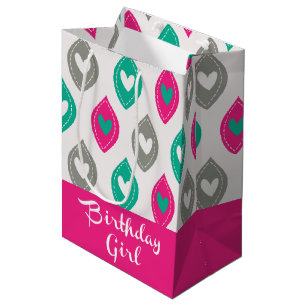Colourful Hearts Pattern Birthday Girl Medium Gift Bag