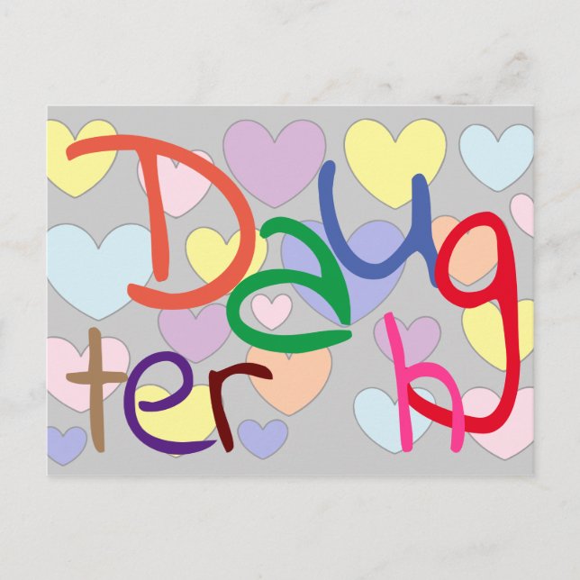 Colourful Hearts Pattern Fun Daughter Postcard (Front)