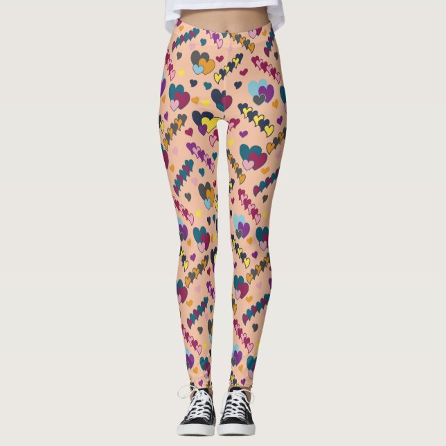 Colourful Hearts Pattern Leggings (Front)