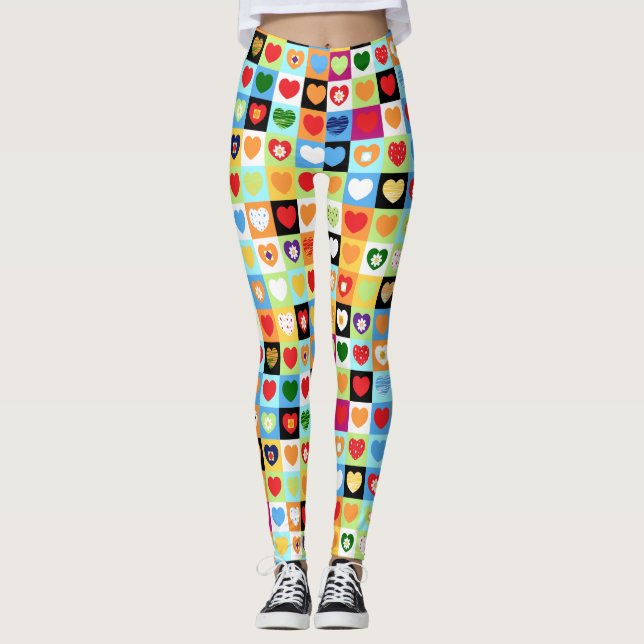 Colourful hearts pattern leggings (Front)