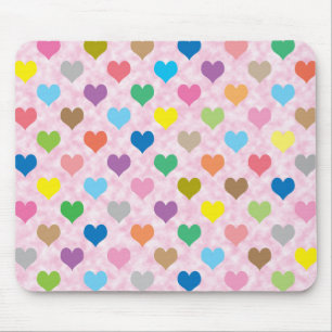 Colourful hearts pattern mouse mat