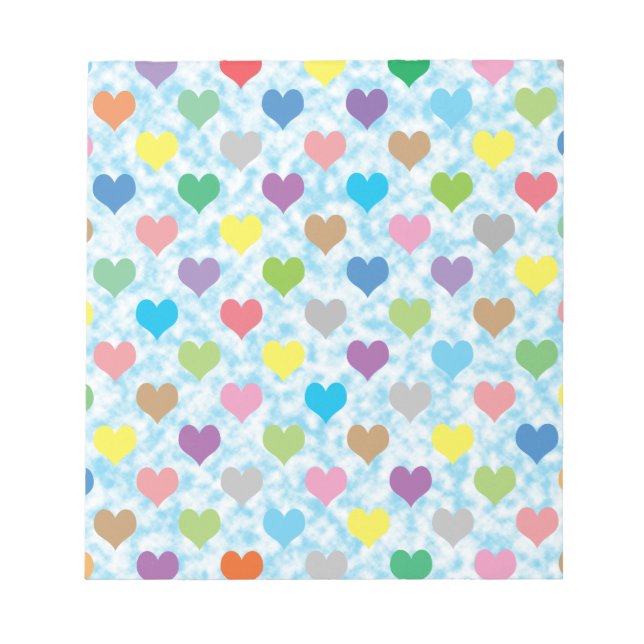 Colourful hearts pattern on blue background notepad (Front)