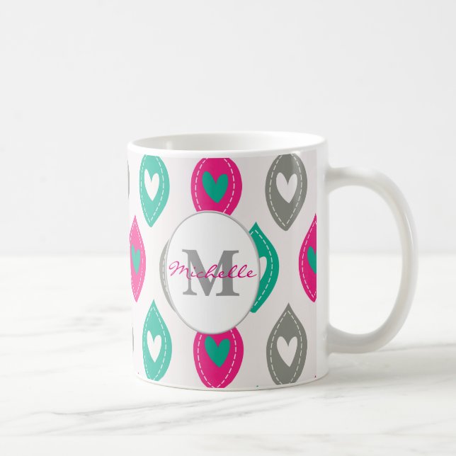 Colourful Hearts Pattern Personalised Coffee Mug (Right)