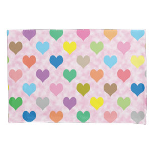 Colourful hearts pattern pillowcase