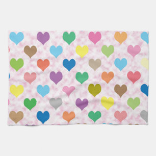 Colourful hearts pattern tea towel