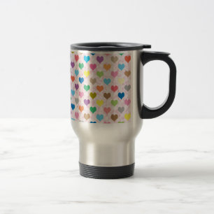 Colourful hearts pattern travel mug