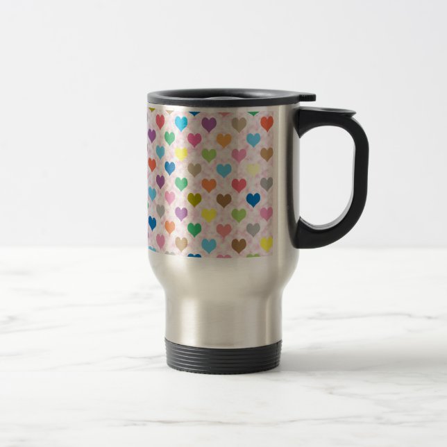 Colourful hearts pattern travel mug (Right)