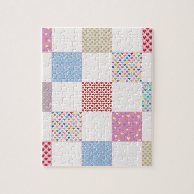 Colourful hearts quilt pattern jigsaw puzzle (Vertical)