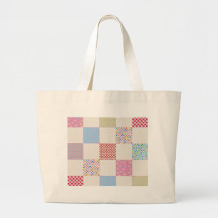 Colourful hearts quilt pattern large tote bag