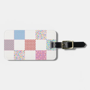 Colourful hearts quilt pattern luggage tag