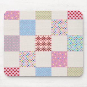 Colourful hearts quilt pattern mouse mat