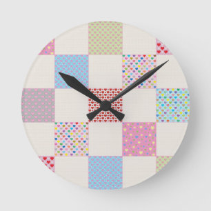 Colourful hearts quilt pattern round clock