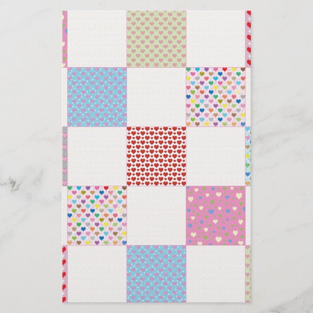 Colourful hearts quilt pattern stationery (Front)