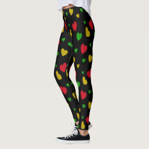 Colourful Hearts Red Green Yellow Valentines Day Leggings