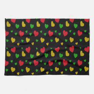 Colourful Hearts Red Green Yellow Valentines Day Tea Towel