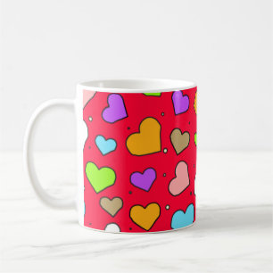 Colourful Hearts Seamless Pattern on Red Backgroun Coffee Mug