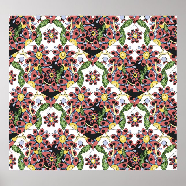 Colourful Hearts, Seamless Romantic Pattern. Poster (Front)
