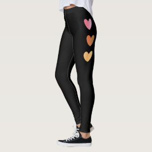Colourful Hearts Stripped Black Leggings Womens