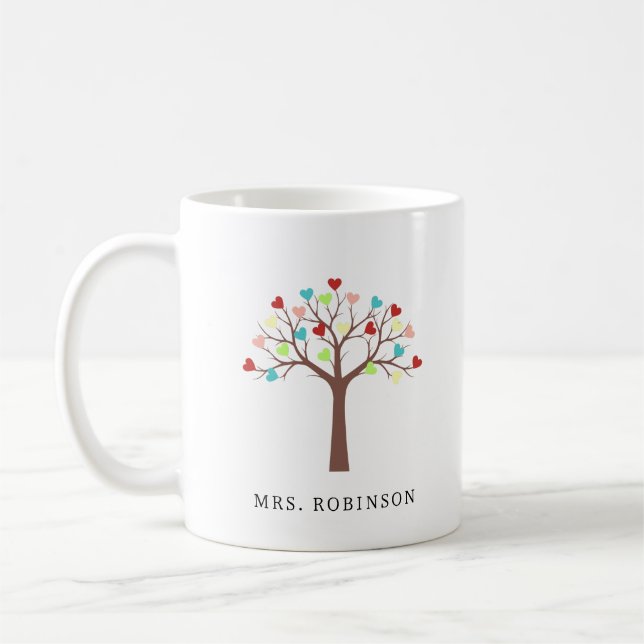 Colourful Hearts Tree Thank You  Coffee Mug (Left)