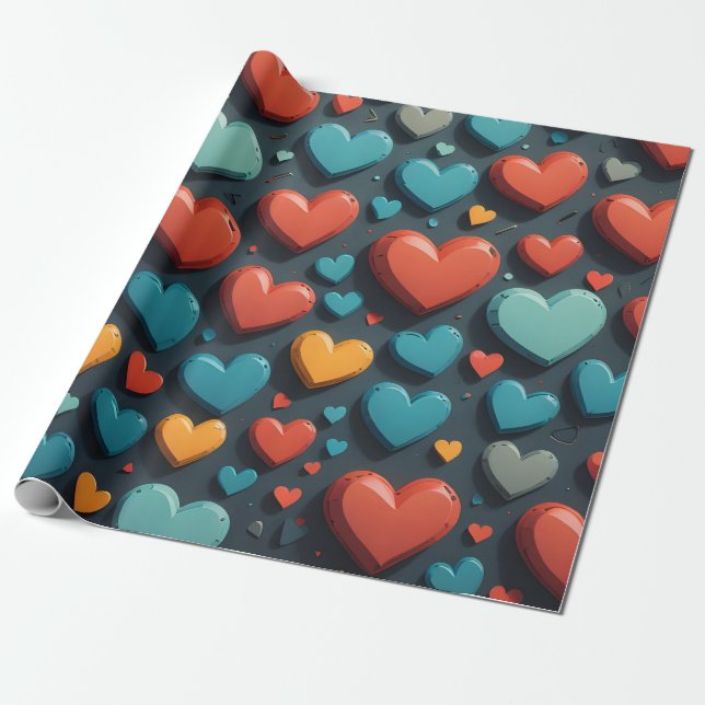 Colourful hearts, Valentine art  Wrapping Paper (Unrolled)