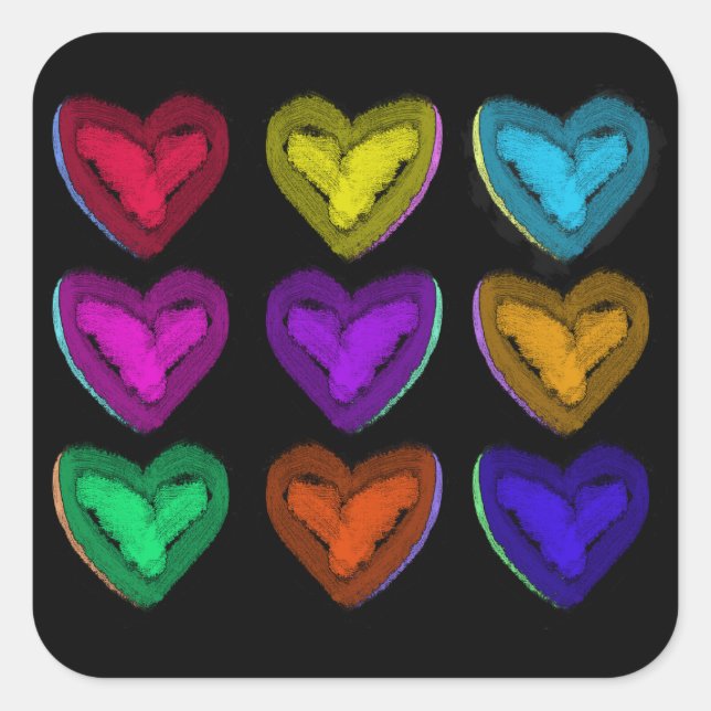 Colourful Hearts | Valentine Hearts Square Sticker (Front)